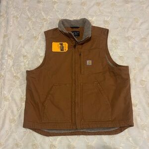 Carhartt NWT Men’s Brown Duck Sherpa Lined Mock Nexk Work Insulated Vest NEW!!